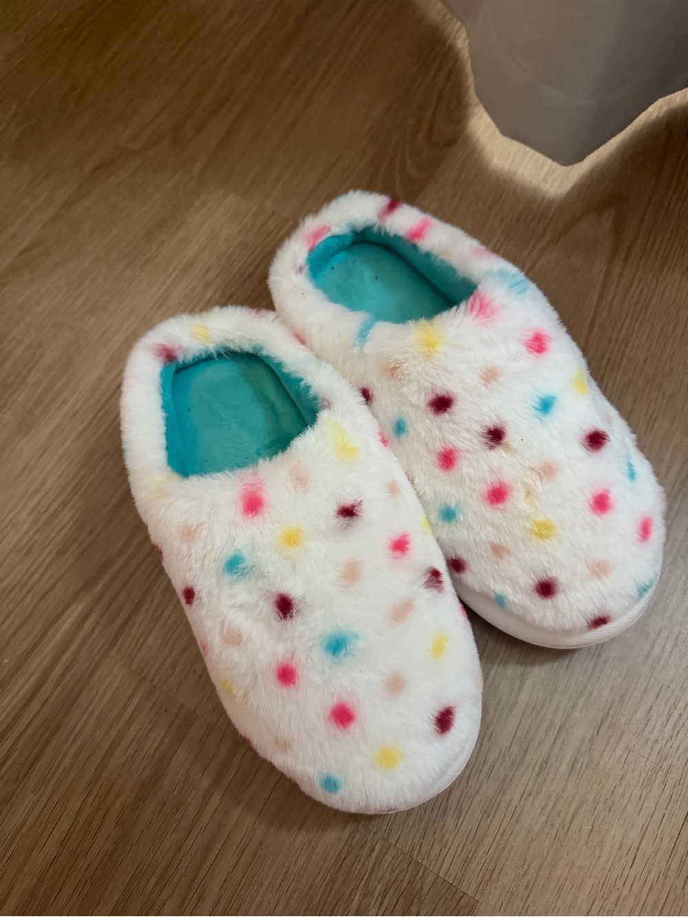 wonder nation White Plush Polka Dot Kids Footies with Teal Lining